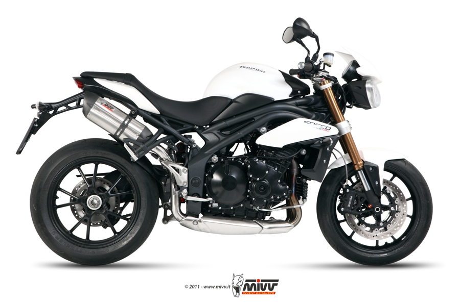 Mivv 2 Slip-On Suono St. Steel con tapa carbono Triumph Speed Triple 2011-15