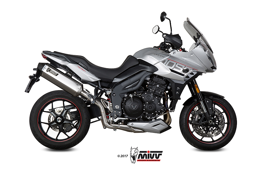 [T.017.LRX] Mivv Slip-On Speed edge St. Steel con tapa carbono Triumph Tiger 1050 Sport 2017-20